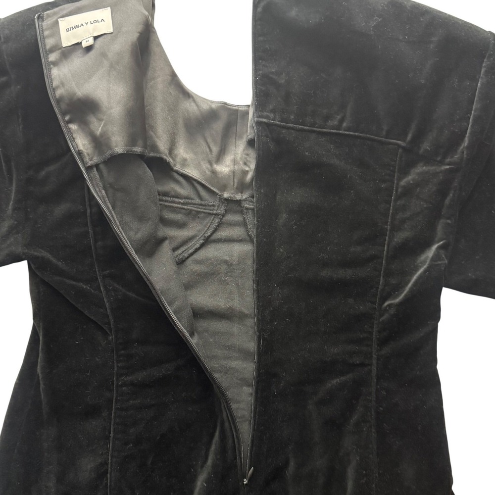 Bimba Y Lola Dress M Black Velvet Bustier Detail Mini Dress Long‎ Sleeve Witchy - Picture 3 of 9